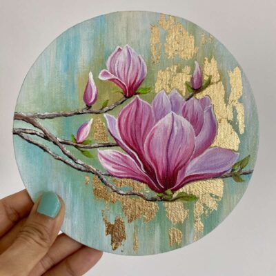 Acrylic-canvas-painting-magnolias