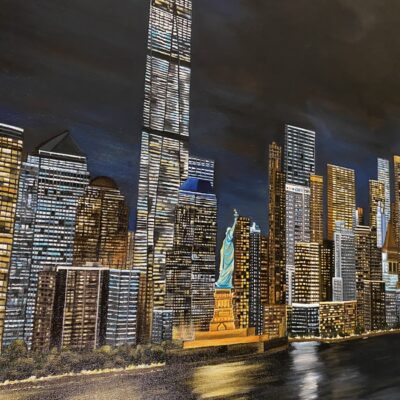 Acrylic Painting on Canvas - New York City Night Skyline