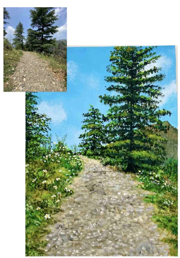 Acrylic-painting-on-paper-Mussoorie-landscape