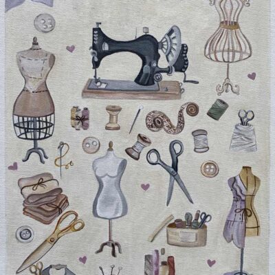 Acrylic painting on Canvas Sheet - Sewing Kit