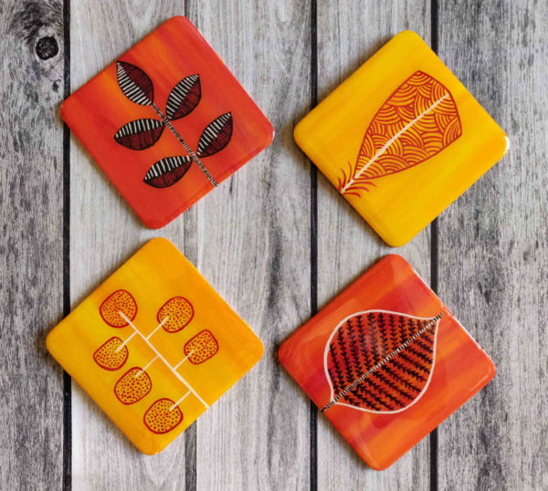 Hand painted Coasters - Leaves - Image 2