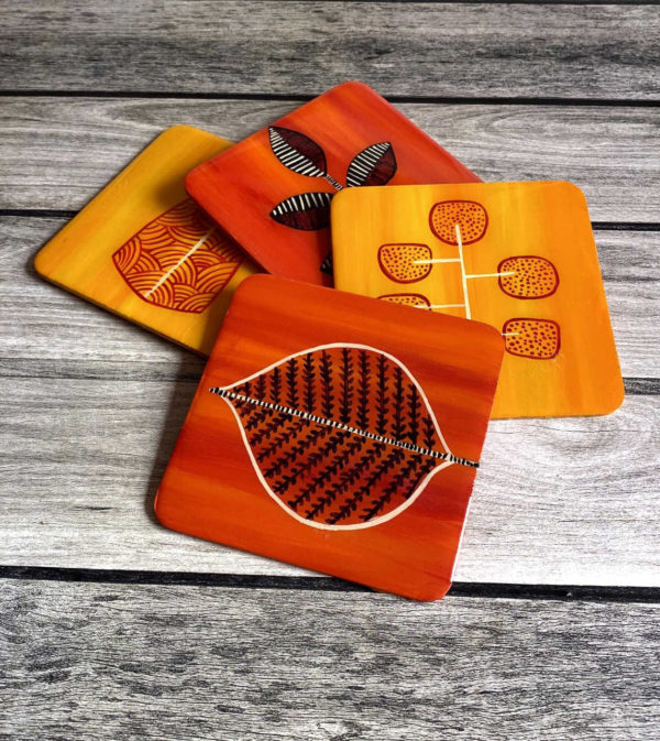 Hand painted Coasters - Leaves - Image 3