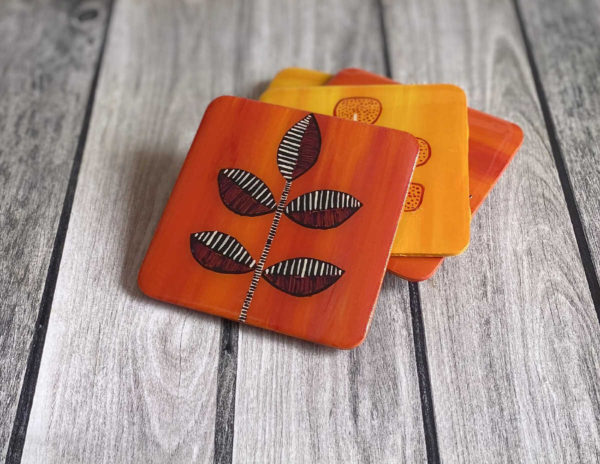 Hand painted Coasters - Leaves - Image 4