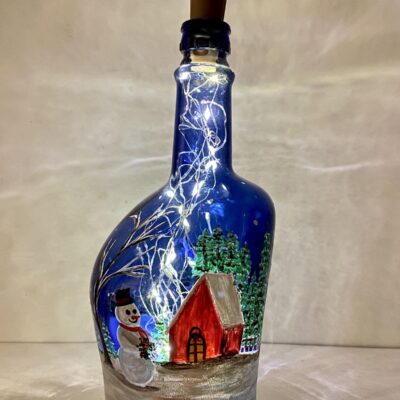 Hand Painted Xmas Bottle with Winter Scene