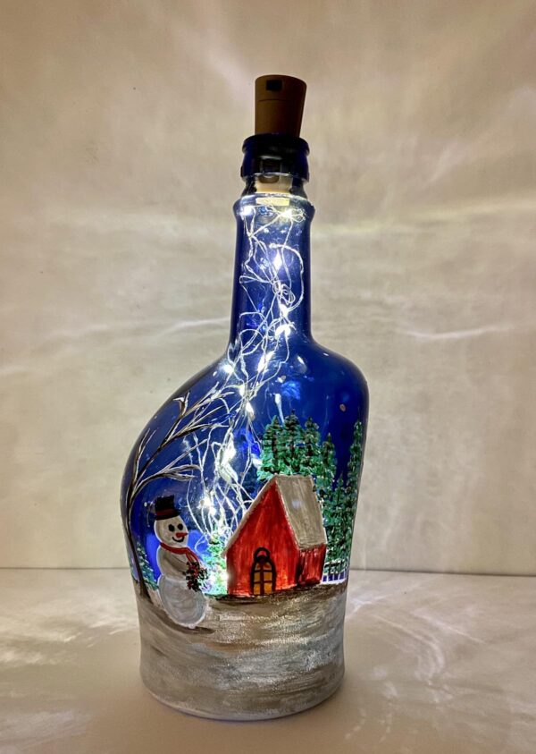 Hand Painted Xmas Bottle with Winter Scene