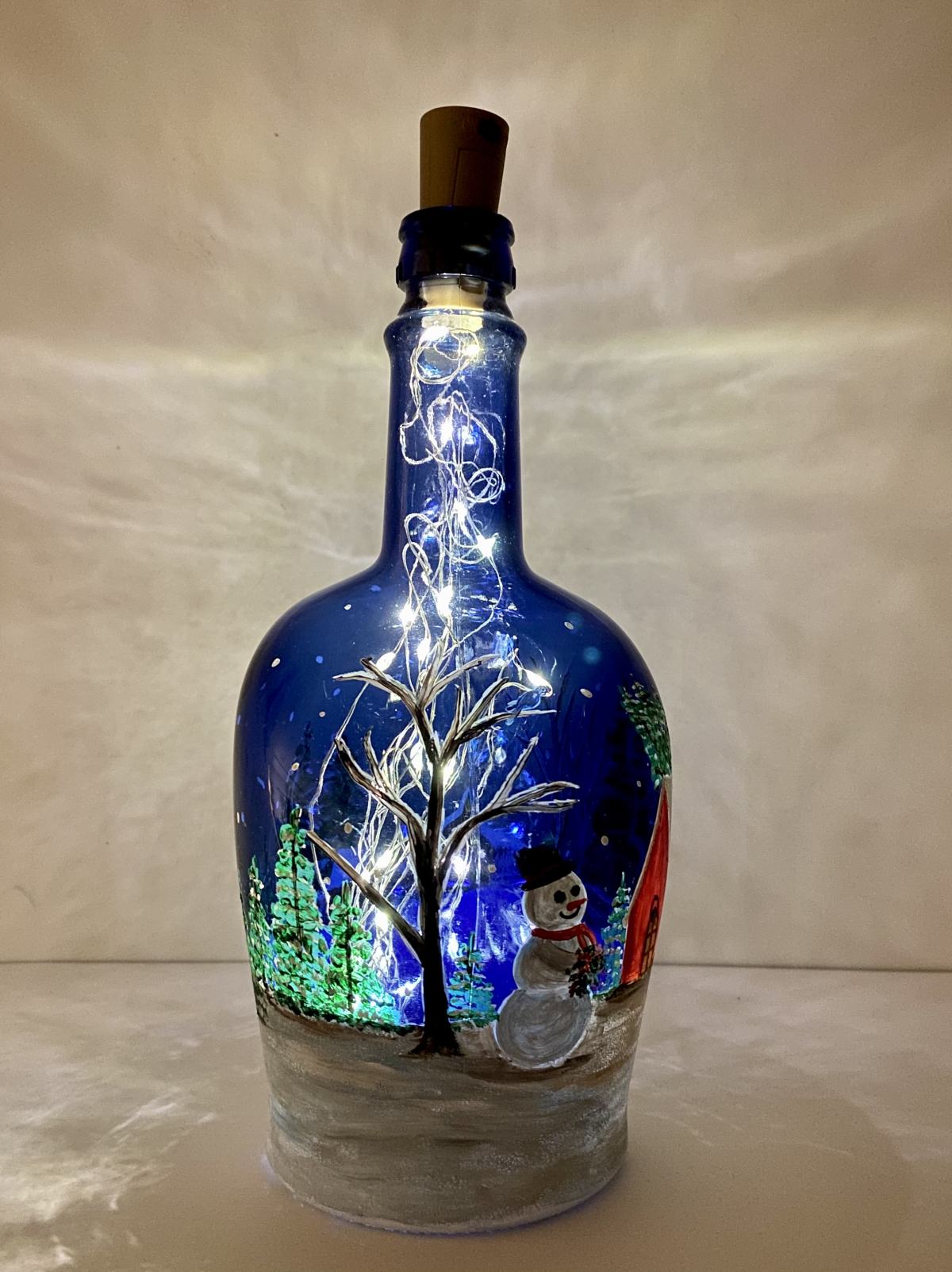 Hand Painted Xmas Bottle with Winter Scene