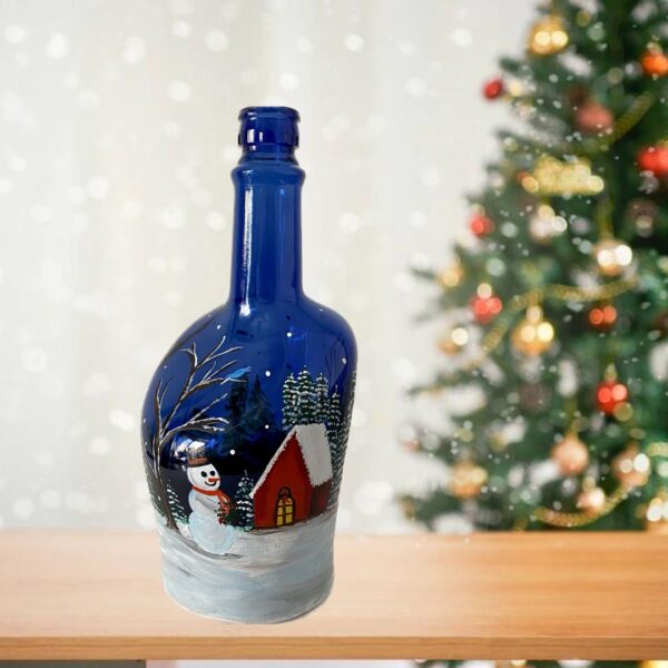 Hand Painted Xmas Bottle with Winter Scene