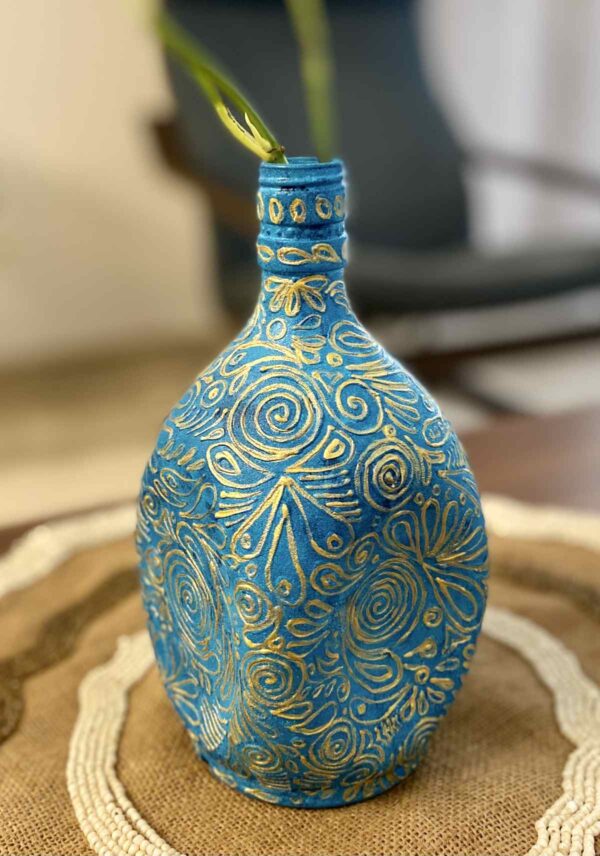 Hand-painted-blue-recycled-bottle-vase