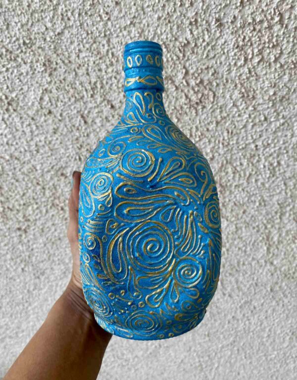 Hand-painted-blue-recycled-bottle-vase