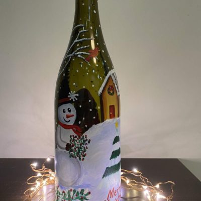 Hand Painted Xmas Bottle Lamp - Gingerbread House