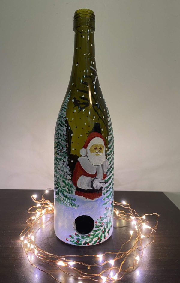 Hand Painted Xmas Bottle Lamp - Gingerbread House