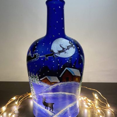 Hand Painted Xmas Bottle Lamp - Snowy Xmas
