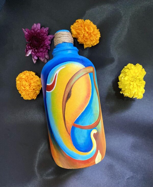 Hand painted Ganesha Bottle - Blue hues