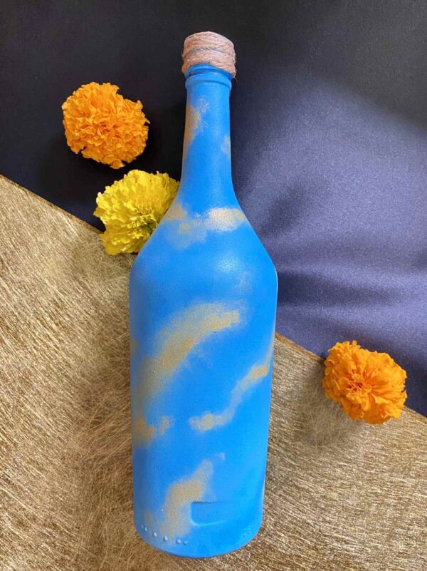 Hand painted Ganesha Bottle - Blue with Gold leaf