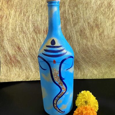 Hand painted Ganesha Bottle - Blue with Gold leaf