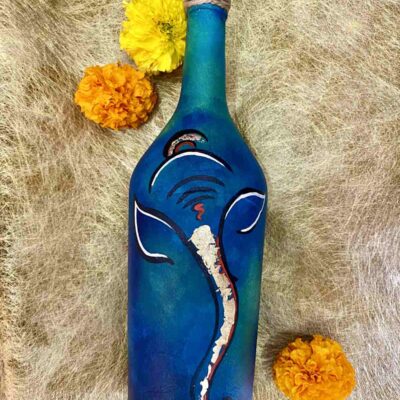 Hand painted Ganesha Bottle - Sea Green with Gold leaf
