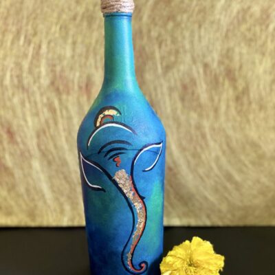 Hand painted Ganesha Bottle - Sea Green with Gold leaf