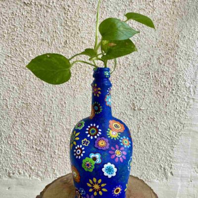 Hand-painted-glass-bottle-blue-flowers