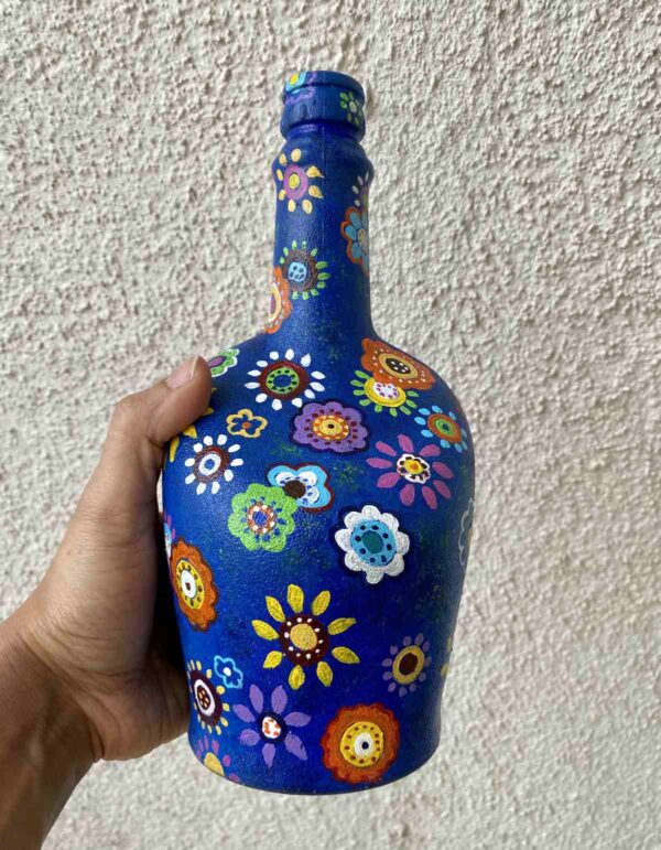 Hand-painted-glass-bottle-blue-flowers