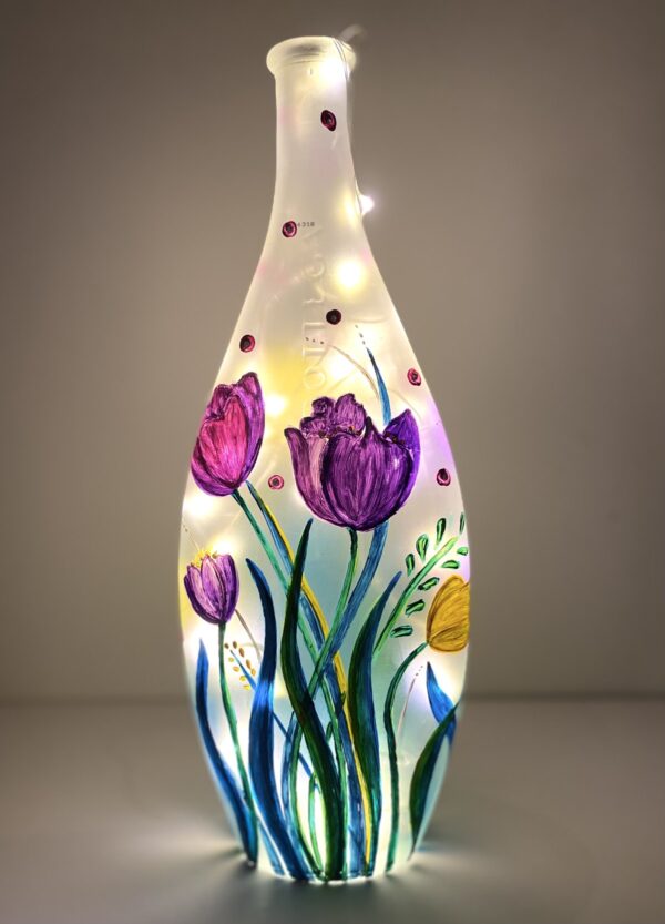 Hand Painted Glass Bottle Floral Lamp
