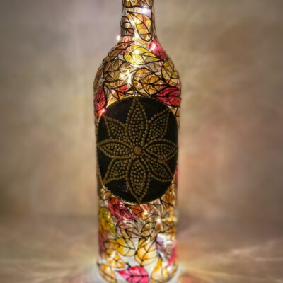 Hand Painted Glass Bottle Lamp - Flower