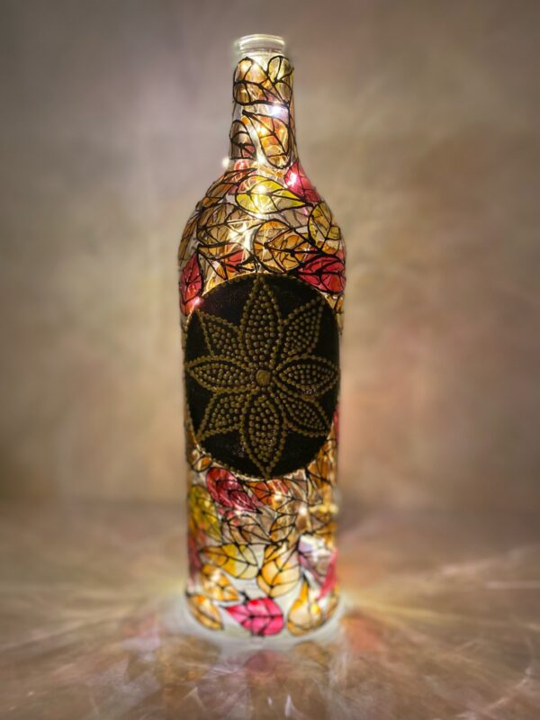 Hand Painted Glass Bottle Lamp - Flower