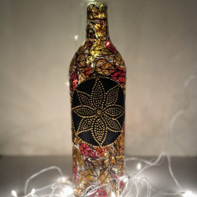 Hand Painted Glass Bottle Lamp - Flower