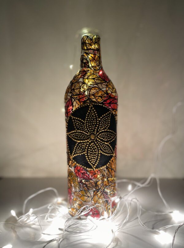 Hand Painted Glass Bottle Lamp - Flower