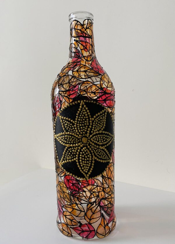 Hand Painted Glass Bottle Lamp - Flower