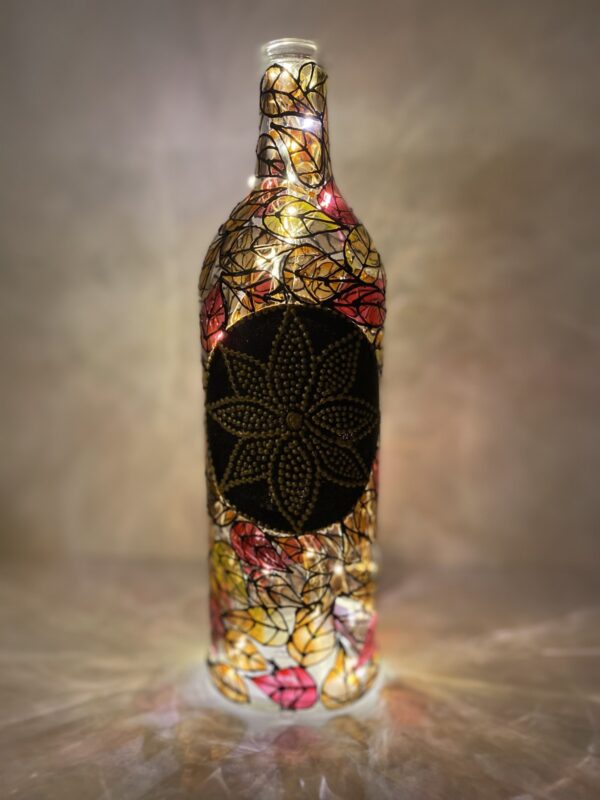 Hand Painted Glass Bottle Lamp - Flower