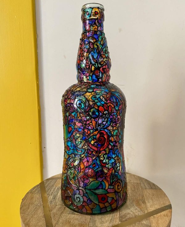 Hand-painted-glass-bottle-lamp-colourful-butterfly-design-2