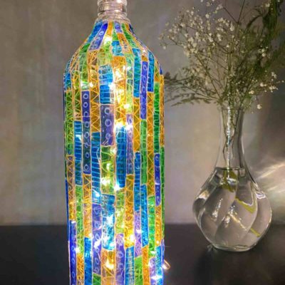 Hand Painted Glass Bottle Lamp - Midnight Hues