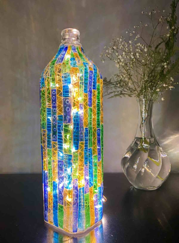 Hand Painted Glass Bottle Lamp - Midnight Hues