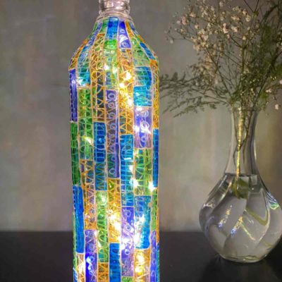 Hand Painted Glass Bottle Lamp - Midnight Hues