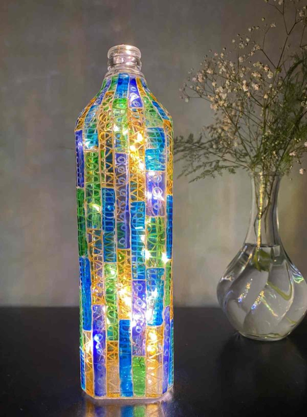 Hand Painted Glass Bottle Lamp - Midnight Hues