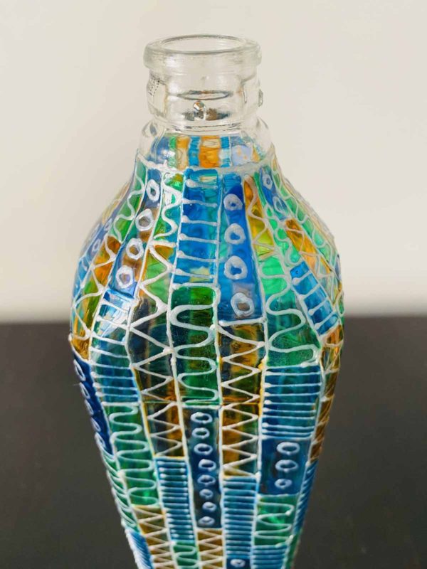 Hand Painted Glass Bottle Lamp - Midnight Hues