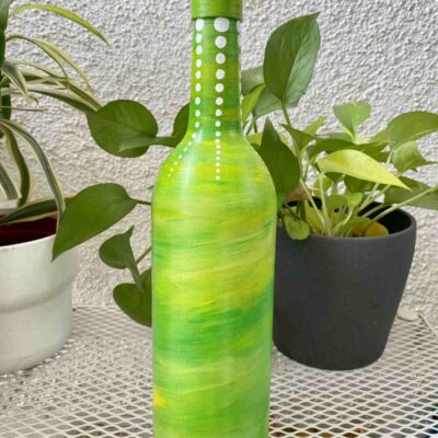 Hand-painted-glass-bottle-vase-green