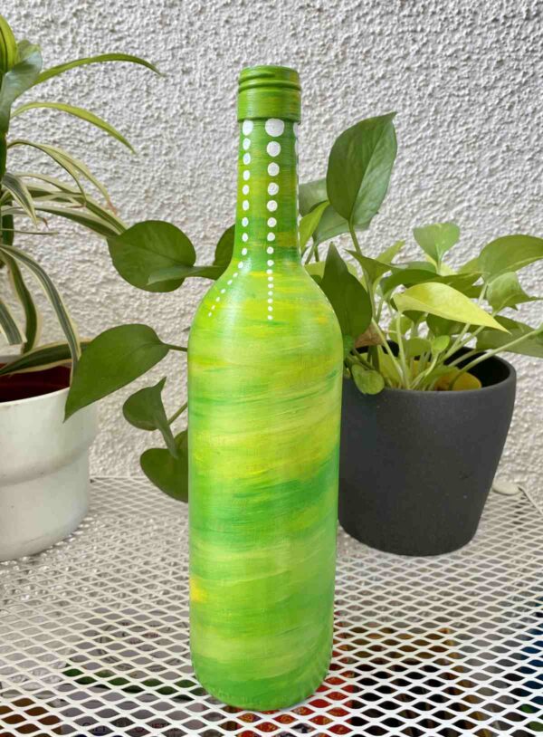 Hand-painted-glass-bottle-vase-green