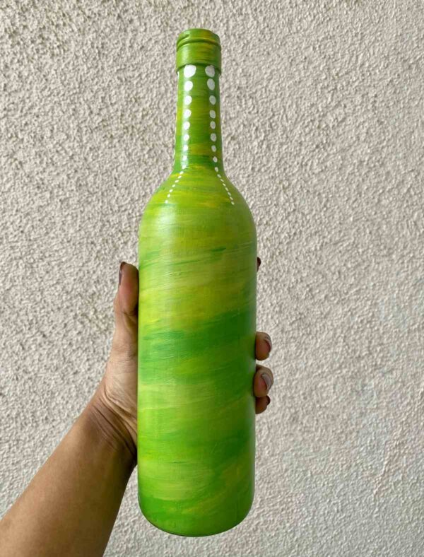 Hand-painted-glass-bottle-vase-green
