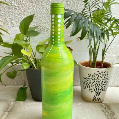 Hand-painted-glass-bottle-vase-green