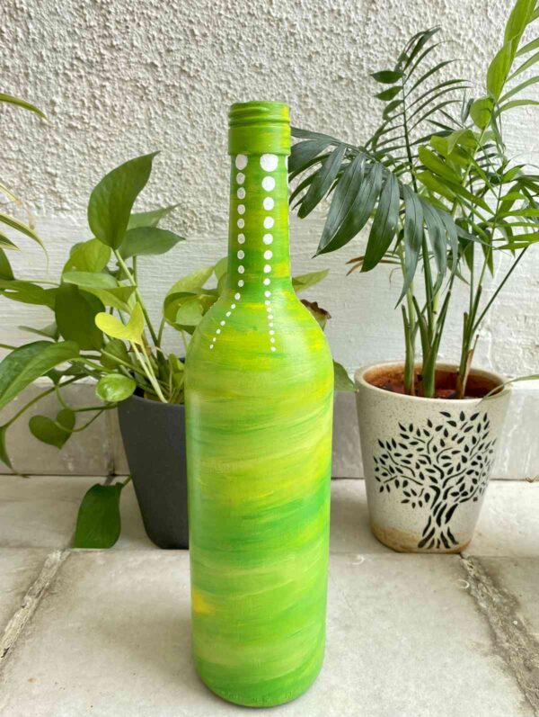 Hand-painted-glass-bottle-vase-green