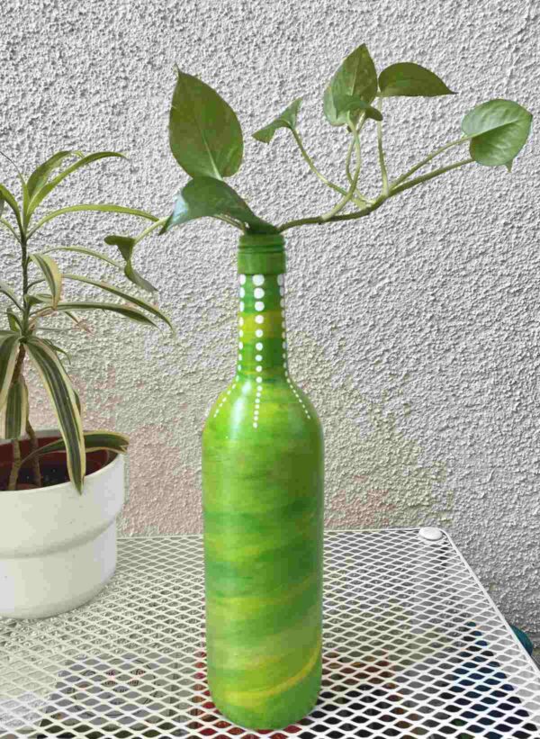 Hand-painted-glass-bottle-vase-green