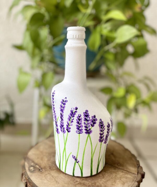 Hand-painted-glass-bottle-vase-lavender-flowers