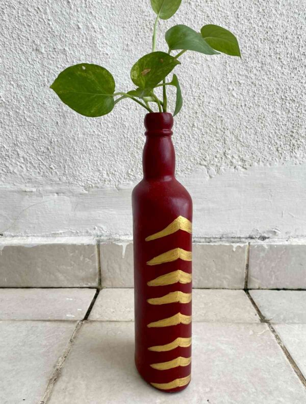 Hand-painted-glass-bottle-vase-red