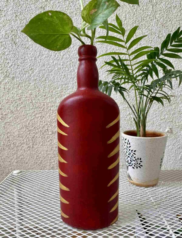 Hand-painted-glass-bottle-vase-red