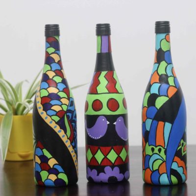 Hand-painted-glass-bottle-vases-colourful-design