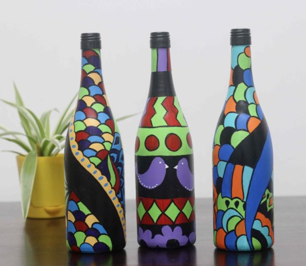 Hand-painted-glass-bottle-vases-colourful-design