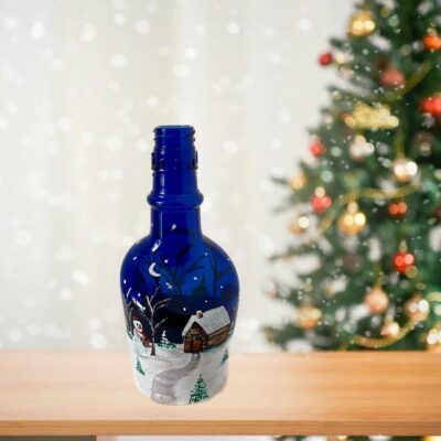Hand-painted-miniature-xmas-bottle-with sowman-1