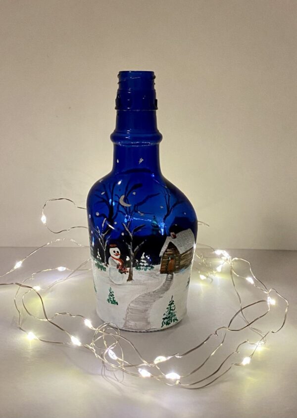 Hand Painted Miniature Xmas Bottle with Snowman