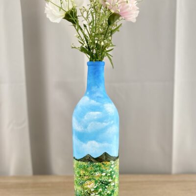 Hand-painted-recycled-bottle-vase-landscape